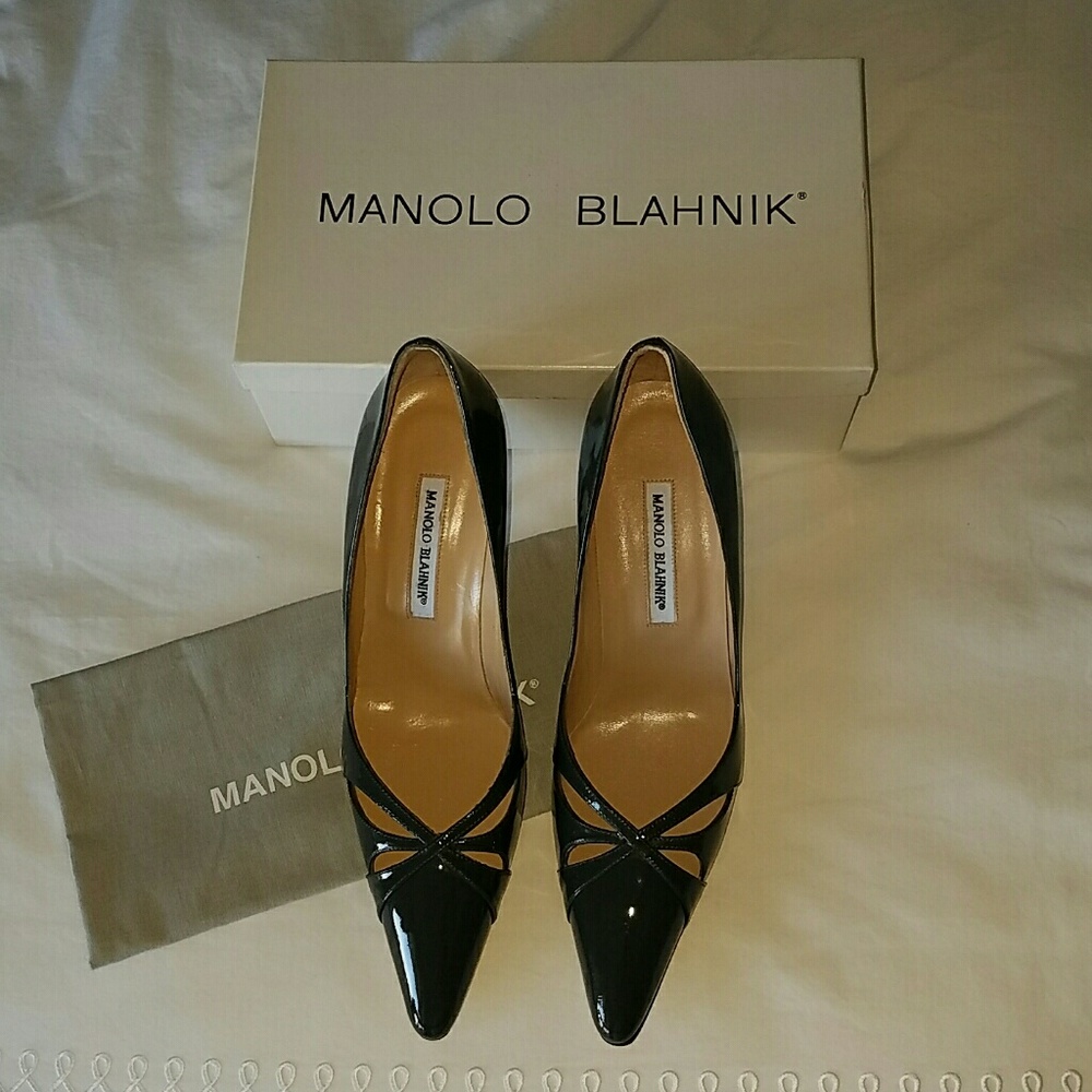 NIB Manolo Blahnik dark grey, patent leather heel 39.5 w/box